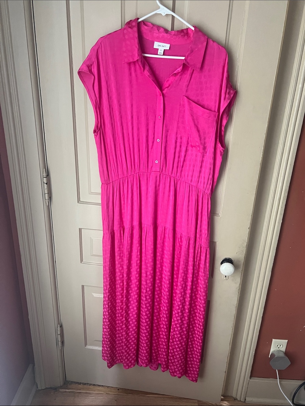 Casual Fuchsia Tiered Maxi Shirt Dress